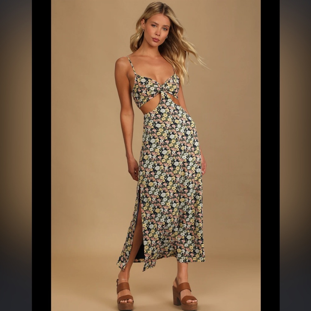 Lulu's Black Multi Floral Cutout Maxi Skirt